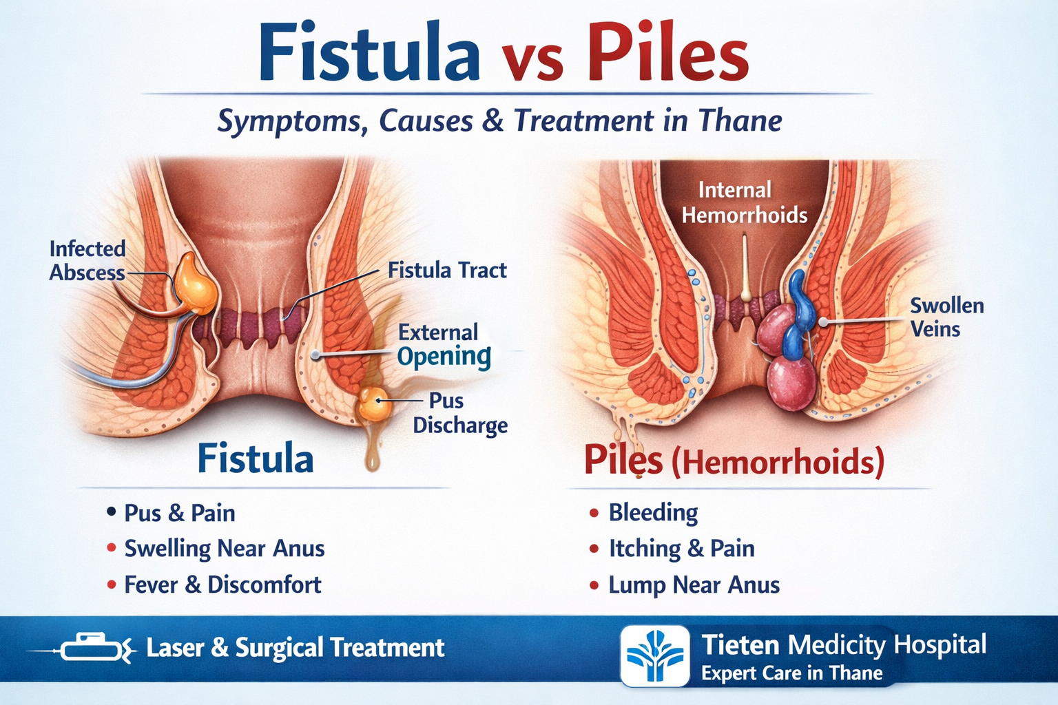 Piles vs Fistula: Symptoms, Causes and Laser Surgery in Thane