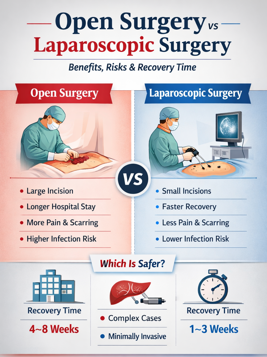 Open vs Laparoscopic Surgery Explained | Benefits, Risks, Recovery & Safety