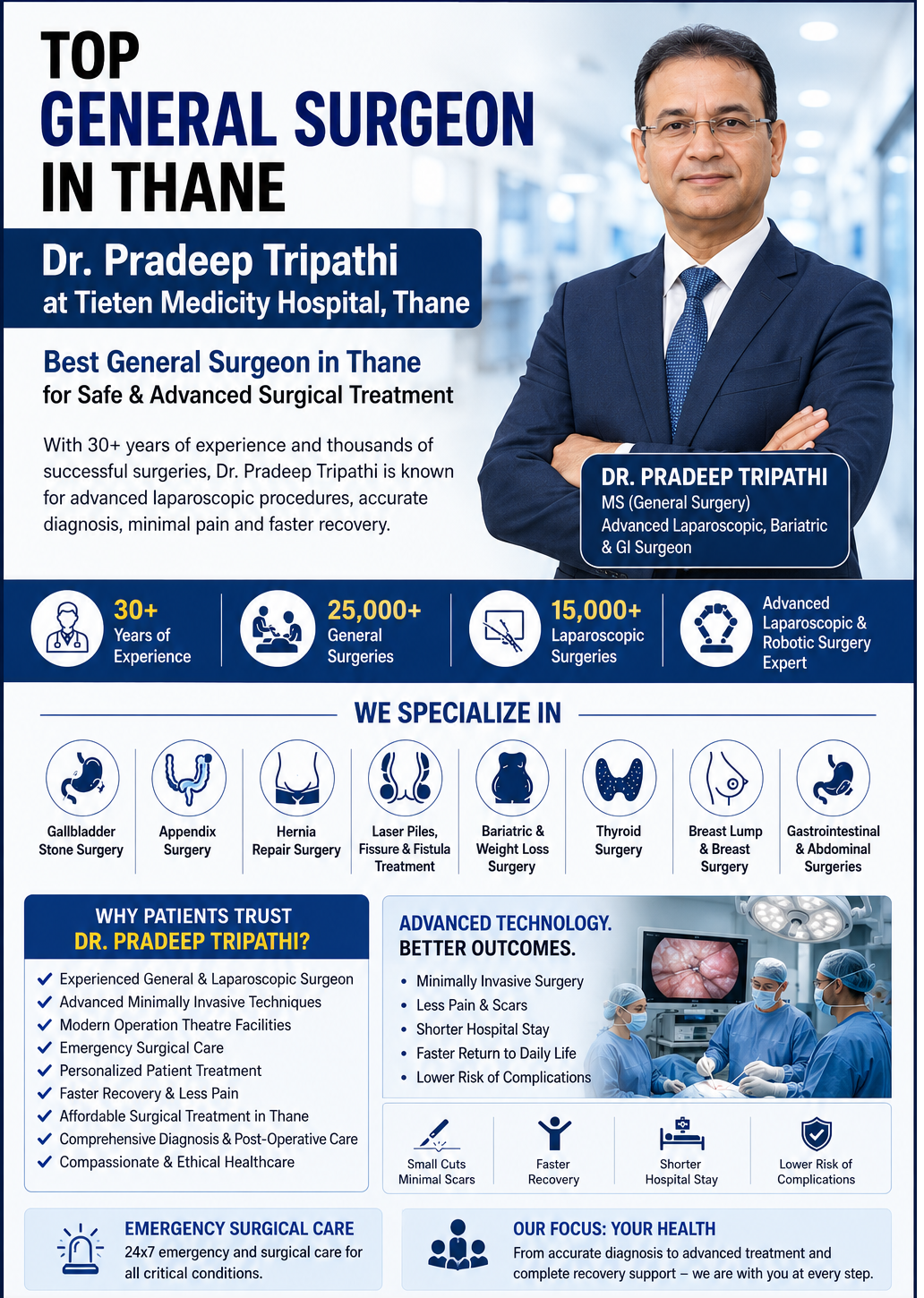 Get expert surgical treatment for hernia, gallstones, piles, appendix, thyroid