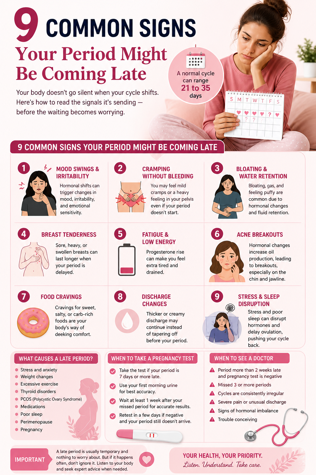 Late Period Symptoms: Causes, Pregnancy Signs & When to Worry