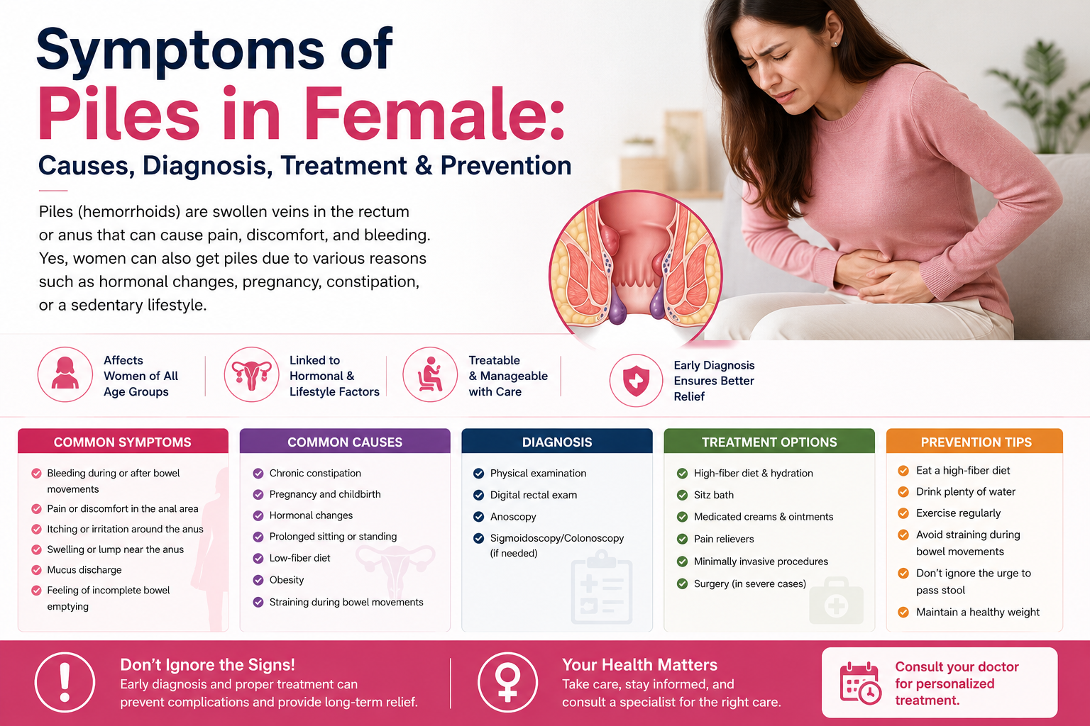 Symptoms of Piles in Female: Early Signs, Treatment & Prevention